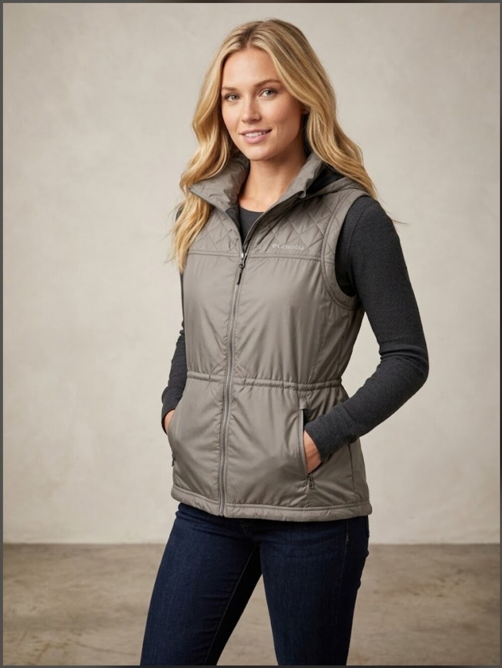 Columbia Women's Grey Quilted Hooded Vest